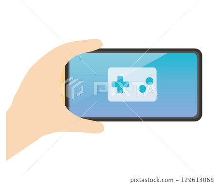 Hand holding smartphone, smartphone game Hand holding smartphone, smartphone game 129613068