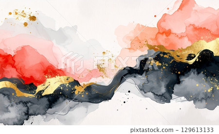 抽像水彩與金箔藝術背景 抽像水彩與金箔藝術背景 129613133