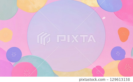 Colorful pastel floral circle frame background 129613138