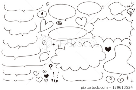 Hand-drawn speech bubble and heart illustration set 129613524