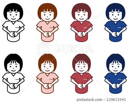 一位女護士的畫像,雙手交叉放在身前,表情嚴肅。第二部分 一位女護士的畫像,雙手交叉放在身前,表情嚴肅。第二部分 129613541