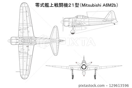 Mitsubishi A6M2b Zero Fighter Model 21 (three-sided drawing) 129613596