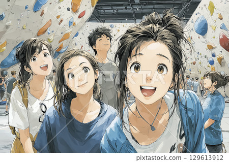 Miyu Series: Young women enjoying bouldering in autumn 129613912