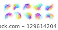 Abstract Rainbow Gradient Point Clusters in a Digital Illustrative Style. Colorful abstract dot clusters resembling artistic shapes on white background, vibrant design 129614204