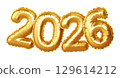 Vector Illustration Background of Golden 2026 Balloons, Celebrating a Festive Event with Luminous Metallic Design and a Bright and Cheerful Outlook. 129614212