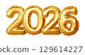 Golden 2026 Number Balloons Isolated on White Background, Vector Illustration Showcasing a Festive Decoration for New Year Celebrations, Shiny Metallic Finish Symbolizing Bright Prosperous Future 129614227