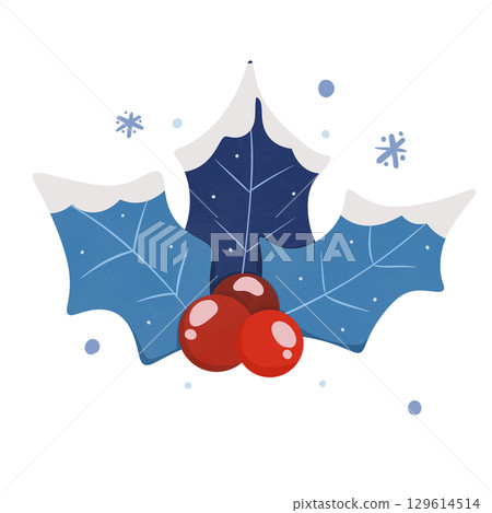 Christmas blue Holly and red berry 129614514