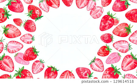 水彩草莓和橫切面邊框 129614518