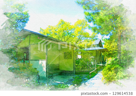 [Aichi Prefecture] Watercolor paintings of Tokugawa Garden in Higashi Ward, Nagoya City 129614538
