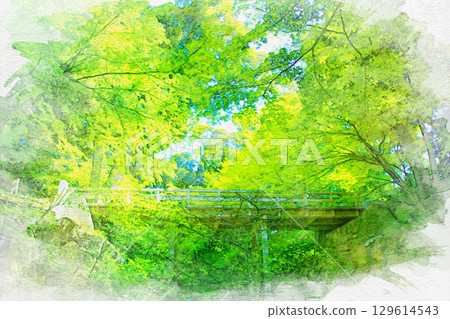 [愛知縣]名古屋市東區德川庭園的水彩畫 129614543