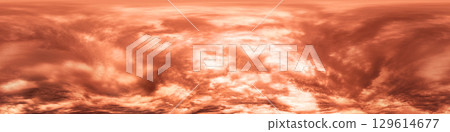 Dark moody rain clouds in dramatic overcast sky. Seamless 360 HDR spherical panorama. Full zenith or sky dome in 3D environment, sky replacement for aerial drone panoramas. Climate and weather change. 129614677