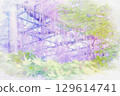 [Aichi Prefecture] Watercolor of the wisteria trellis at Tennogawa Park in Tsushima City 129614741