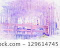 [Aichi Prefecture] Watercolor of the wisteria trellis at Tennogawa Park in Tsushima City 129614745