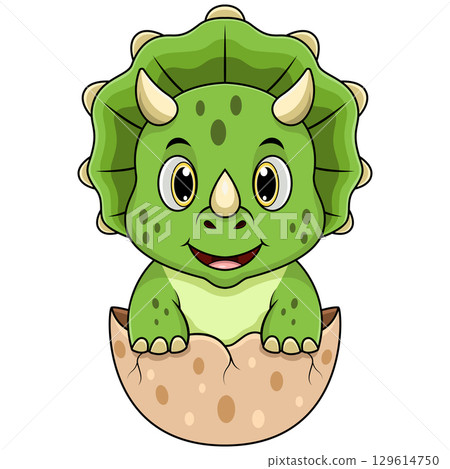 Cartoon baby triceratops hatching from egg Cartoon baby triceratops hatching from egg 129614750