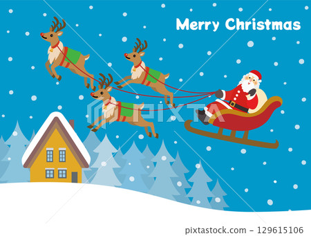 Christmas material: Reindeer and Santa Claus, snow 129615106