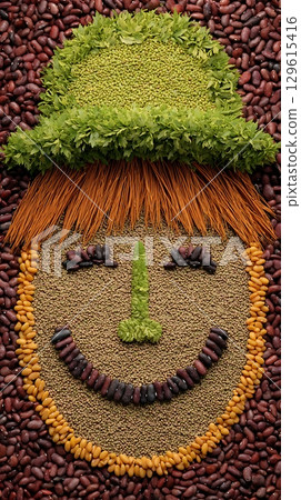 Smiley Face Made From Beans and Greens, A Creative Food Art. 129615416
