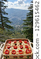 Delicious Homemade Pizza with a Scenic Mountain View Backdrop. 129615462