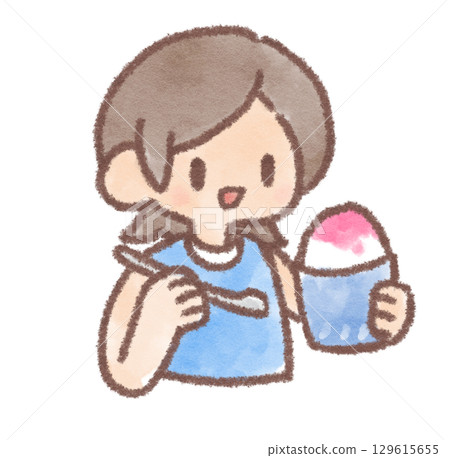 小孩吃刨冰的插圖 129615655