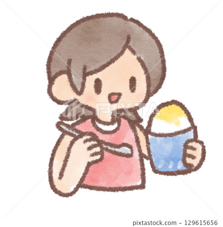 小孩吃刨冰的插圖 小孩吃刨冰的插圖 129615656
