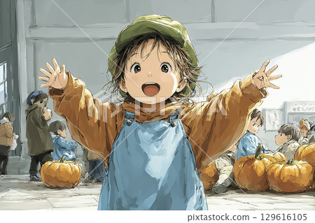 孩子們穿著萬聖節服裝跳舞 129616105