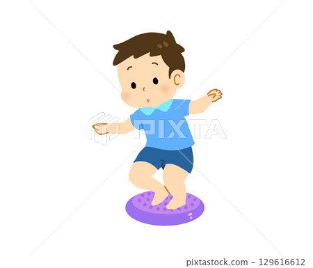 男孩騎平衡盤的插圖 男孩騎平衡盤的插圖 129616612