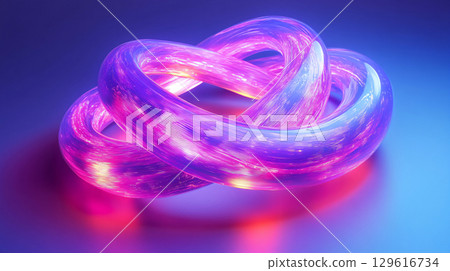 Fiber optic wires. vibrant light effects highlighting the futuristic technology on Blue background. AI Generated. 129616734