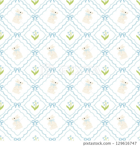 Lily of the valley and rabbit seamless pattern Lily of the valley and rabbit seamless pattern 129616747
