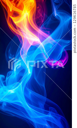彩色墨水在水中蔓延，形成夢幻般的煙霧漸變效果 129616785