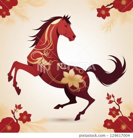 金鬃紅馬插畫 129617004