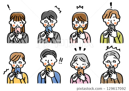Illustration set of a person operating a smartphone _ Surprised 129617092