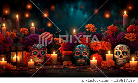 still life with halloween pumpkins Day of The Death 129617189