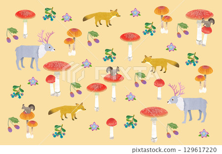 蘑菇和動物的背景說明 129617220