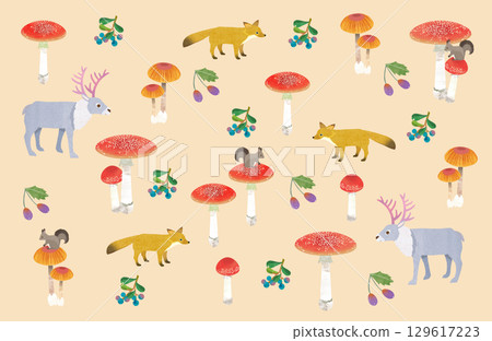 蘑菇和動物的背景說明 129617223