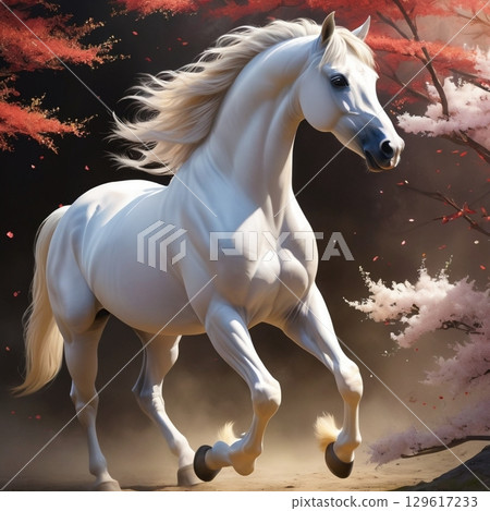 [Design Material] Modern Graphic of White Horse 129617233