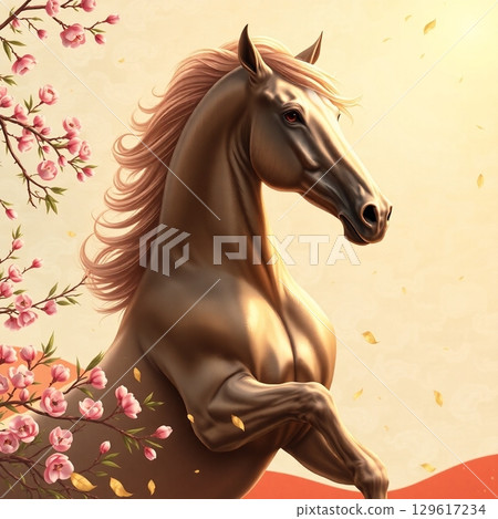 [Design Material] Spring Colors with White Horse 129617234
