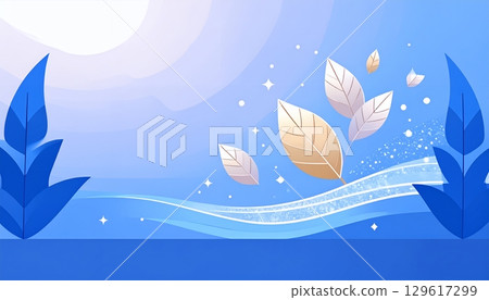 金色的樹葉在藍色的風中翩翩起舞 129617299