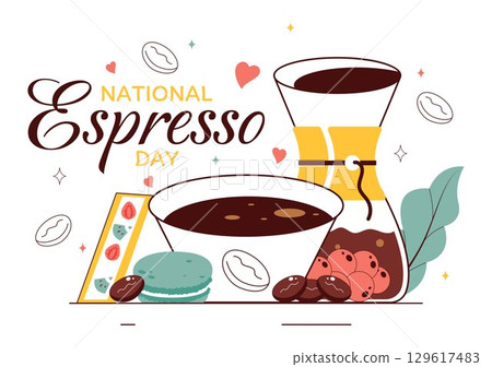 National Espresso Day Celebration Vector Illustration on November 23 Featuring a Coffee Cup and Coffee Beans in a Flat Style Cartoon Background National Espresso Day Celebration Vector Illustration on November 23 Featuring a Coffee Cup and Coffee Beans in a Flat Style Cartoon Background 129617483