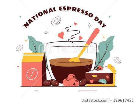 National Espresso Day Celebration Vector Illustration on November 23 Featuring a Coffee Cup and Coffee Beans in a Flat Style Cartoon Background National Espresso Day Celebration Vector Illustration on November 23 Featuring a Coffee Cup and Coffee Beans in a Flat Style Cartoon Background 129617485