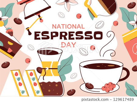 National Espresso Day Celebration Vector Illustration on November 23 Featuring a Coffee Cup and Coffee Beans in a Flat Style Cartoon Background National Espresso Day Celebration Vector Illustration on November 23 Featuring a Coffee Cup and Coffee Beans in a Flat Style Cartoon Background 129617489