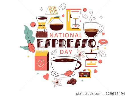 National Espresso Day Celebration Vector Illustration on November 23 Featuring a Coffee Cup and Coffee Beans in a Flat Style Cartoon Background National Espresso Day Celebration Vector Illustration on November 23 Featuring a Coffee Cup and Coffee Beans in a Flat Style Cartoon Background 129617494