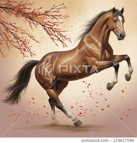 【設計素材】幾何馬配梅花 129617599