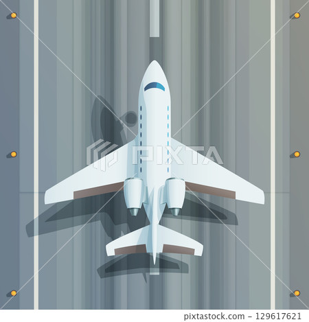 view from top on takeoff white airplane 129617621