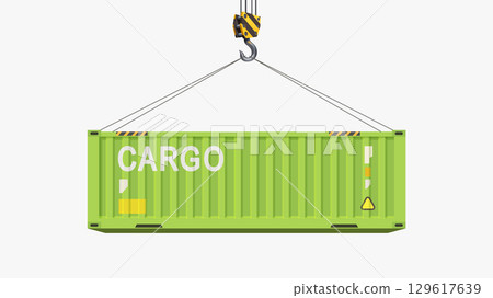 green cargo container on hook on white 129617639