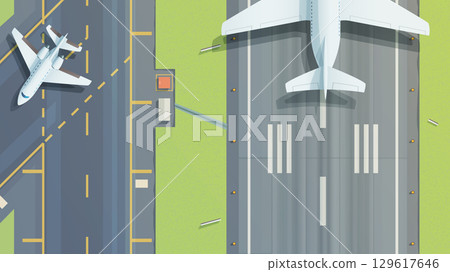 airport in heavy traffic sunny day top view airport in heavy traffic sunny day top view 129617646