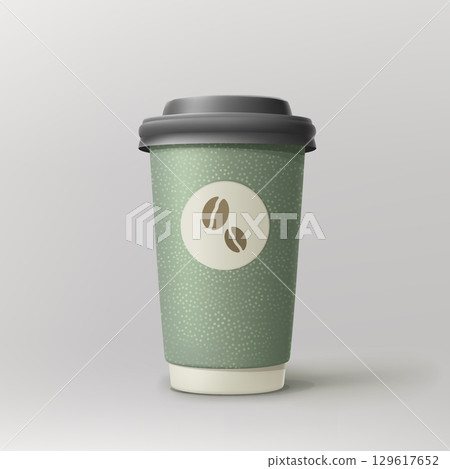 a realistic green takeout cup of coffee 129617652