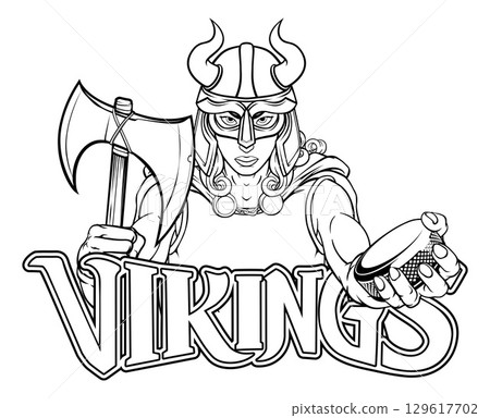 Viking Warrior Woman Ice Hockey Sports Team Mascot 129617702