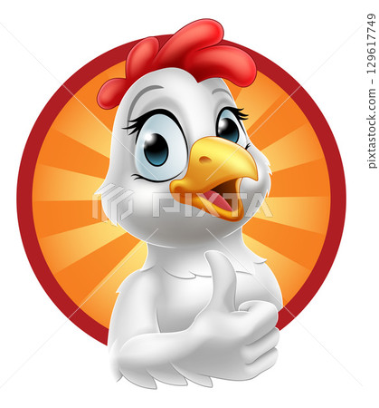 Chicken Cartoon Mascot Thumbs Up 129617749