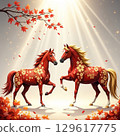[Design Material] Geometric horse design with gorgeous floral decorations 129617775