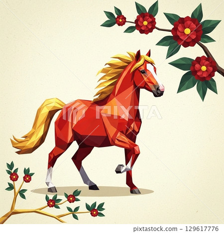 [Design Material] Red horse art symbolizing the Year of the Horse 129617776