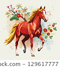 [Design Material] Red Horse with Plum Blossoms 129617777